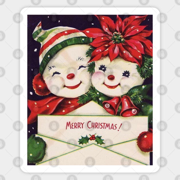 Snowman Couple Vintage Magnet by tfortwo